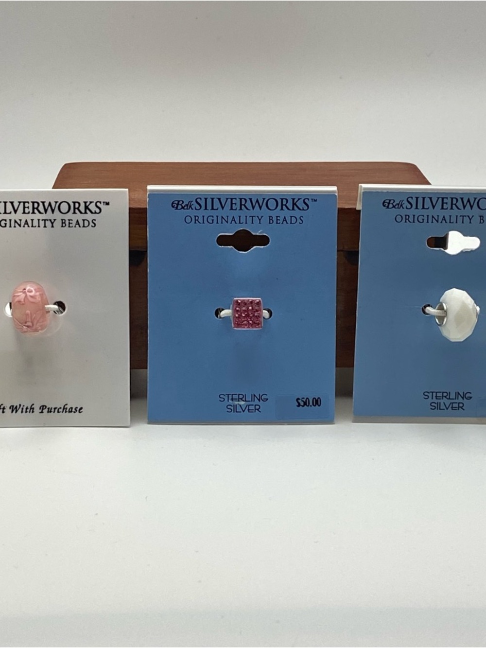 Belk Silverworks Sterling Pink & White Glass Bead Bundle Charms Pandora-like NWT